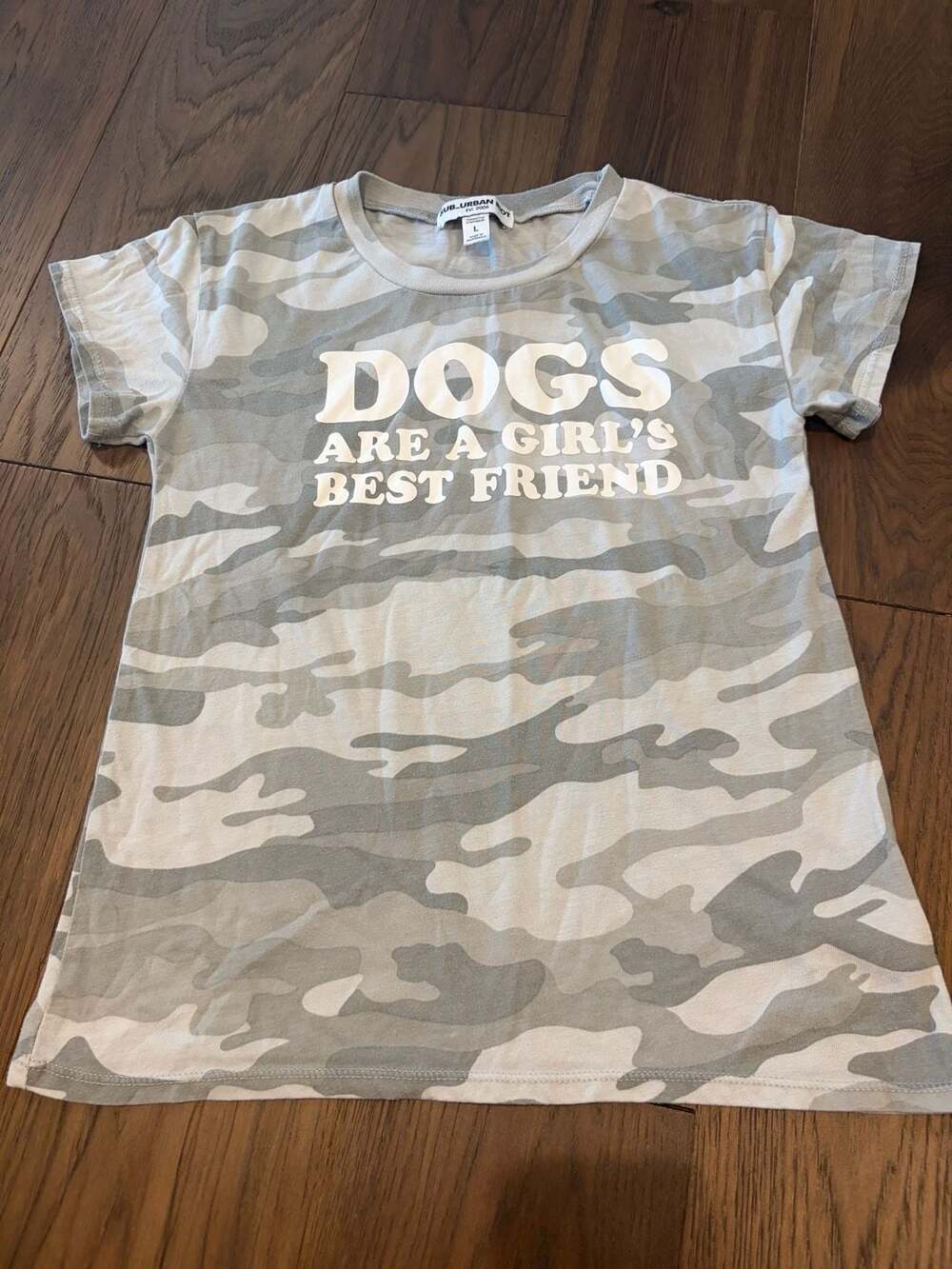 Sub Urban Riot Gray Camo Dogs Are A Girl's Best Friend Graphic Tee Size L